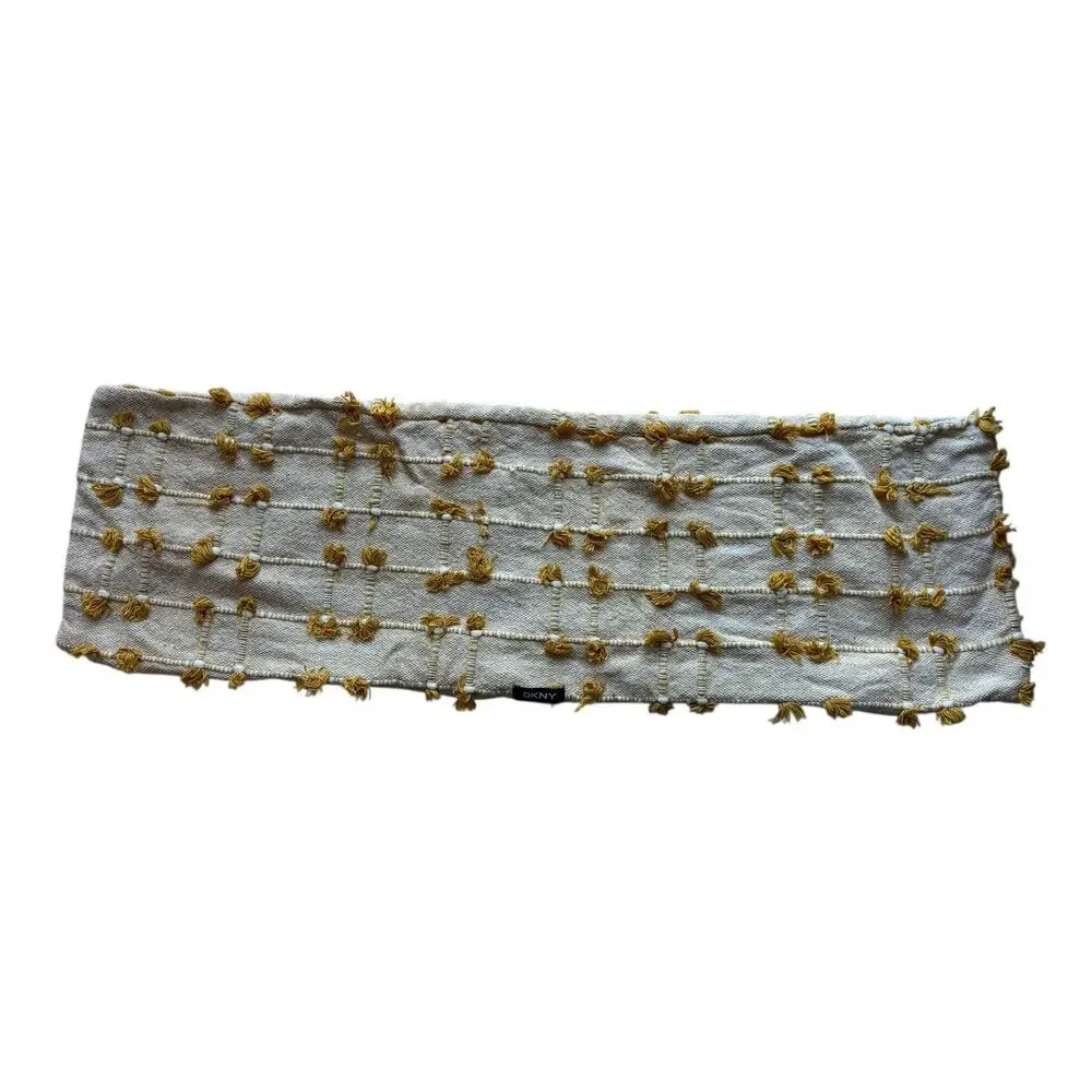 DKNY Fringe Woven Turmeric Yellow Ivory Long Decorative Pillow Cover Cotton